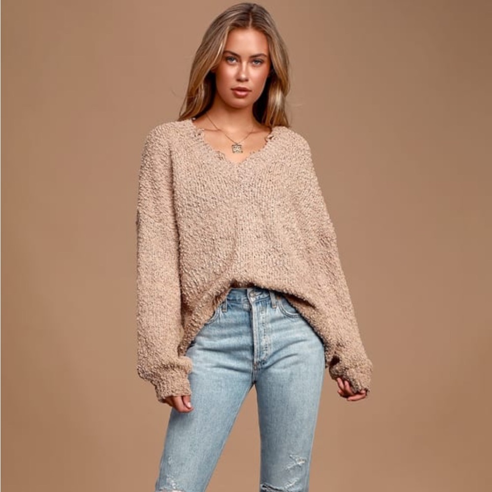 Lulu’s Distressed Tan Knit Sweater